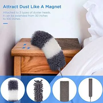 Dusters for Cleaning, Retractable Microfiber Gap Dust Cleaner with Extension Pole 30'' to 100'', Reusable Bendable Long Handle Feather Duster Kit for Cleaning High Ceiling Fan, Furniture, Blinds, Car