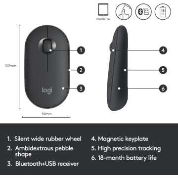 Logitech Pebble i345 Wireless Mouse - Sleek Design for iPad