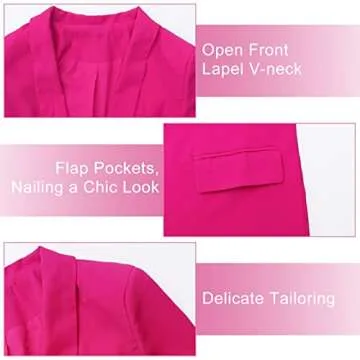 Womens Casual Blazers Long Sleeve Fashion Suit Jacket Open Front Lapel Collar Cardigan Rose L