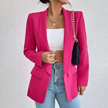 Womens Casual Blazers Long Sleeve Fashion Suit Jacket Open Front Lapel Collar Cardigan Rose L