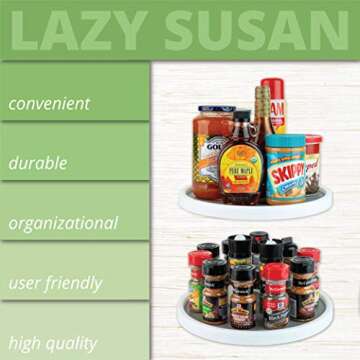 Homeries Lazy Susan Turntable (12 Inches) - Single Round Rotating Kitchen Spice Organizer for Cabinets, Pantry, Bathroom, Refrigerator - Non-Skid Surface & Rimmed Edge 2 Pack