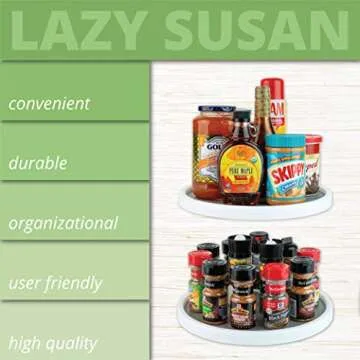 Homeries Lazy Susan Turntable (12 Inches) - Single Round Rotating Kitchen Spice Organizer for Cabinets, Pantry, Bathroom, Refrigerator - Non-Skid Surface & Rimmed Edge 2 Pack