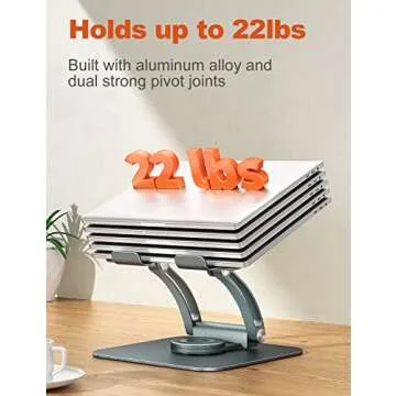 tounee Swivel Laptop Stand for Desk, Adjustable Computer Stand Laptop Holder with 360° Rotating Base, Ergonomic Laptop Riser Compatible with Air, Pro, All Laptop 10-16"-Gray