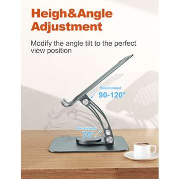 tounee Swivel Laptop Stand for Desk, Adjustable Computer Stand Laptop Holder with 360° Rotating Base, Ergonomic Laptop Riser Compatible with Air, Pro, All Laptop 10-16"-Gray