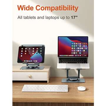 tounee Swivel Laptop Stand for Desk, Adjustable Computer Stand Laptop Holder with 360° Rotating Base, Ergonomic Laptop Riser Compatible with Air, Pro, All Laptop 10-16"-Gray