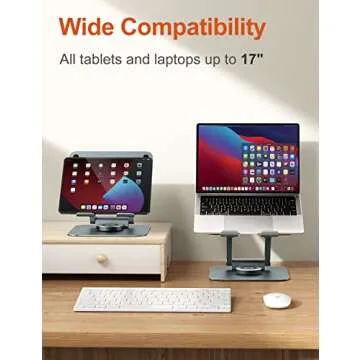 tounee Swivel Laptop Stand for Desk, Adjustable Computer Stand Laptop Holder with 360° Rotating Base, Ergonomic Laptop Riser Compatible with Air, Pro, All Laptop 10-16"-Gray