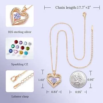 CDE Forever Love Heart Necklaces for Women, Wedding Anniversary, Birthday Gift for Wife, S925 Silver Jewelry with Birthstone Pendant, Ideal Valentine's Gifts for Her