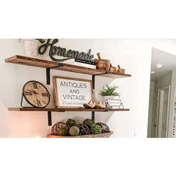 Premium Heavy-Duty Shelf Brackets - Quarter Inch (1/4") Thick - Rustic Industrial Modern Farmhouse Black Iron Finish Open Shelving Holder Hanger w/ Hardware, 4-PK (L Bracket w/ Lip, 7.25" x 6")