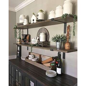 Premium Heavy-Duty Shelf Brackets - Quarter Inch (1/4") Thick - Rustic Industrial Modern Farmhouse Black Iron Finish Open Shelving Holder Hanger w/ Hardware, 4-PK (L Bracket w/ Lip, 7.25" x 6")