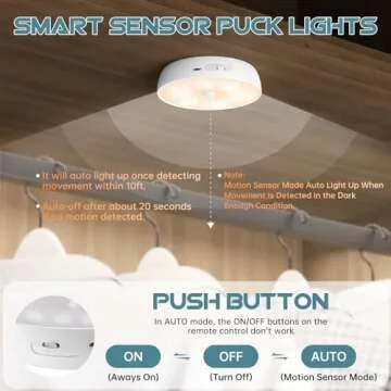 Wireless Motion Sensor Puck Lights with Remote Control
