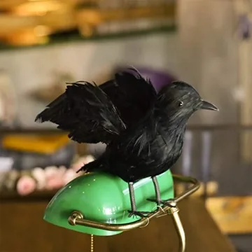 FUNPENY Halloween Black Feathered Crows, 3 Pack Black Crows with Real Feather Halloween Decoration for Indoor Outdoor