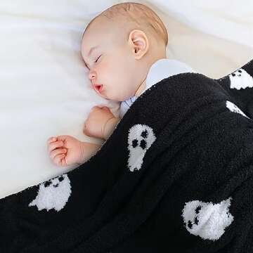 Halloween Decor Cozy Baby Blanket for Newborn Nursery - 30x40 Inch Soft Plush Black Ghost