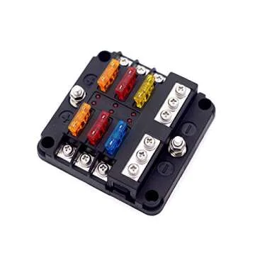 6-Way Fuse Block with Ground, 6 Circuit ATC/ATO Fuse Box Holder with Negative Bus, Protection Cover ...