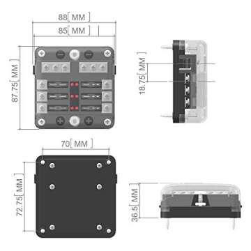 6-Way Fuse Block with Ground and LED Indicators for Vehicles
