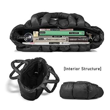 SADDROP Handbags for women,handbags,Large Puffer Tote Bag, Hobo bags for women，Trendy tote bag (Black)