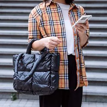 SADDROP Handbags for women,handbags,Large Puffer Tote Bag, Hobo bags for women，Trendy tote bag (Black)