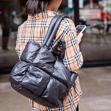 SADDROP Handbags for women,handbags,Large Puffer Tote Bag, Hobo bags for women，Trendy tote bag (Black)
