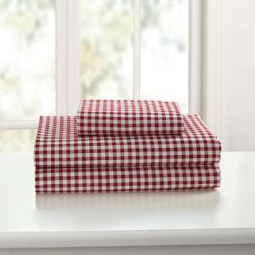 Laurel & Mayfair Classic 250tc 100% Cotton Gingham Checkered Print Sheet Set, Cool & Crisp Percale W...