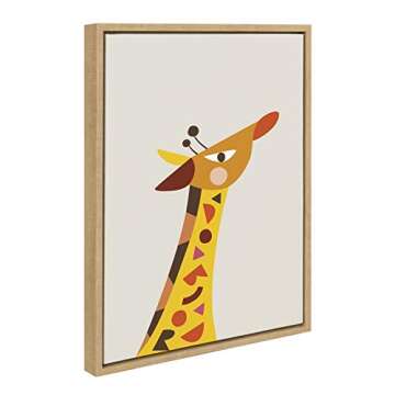 Kate and Laurel Sylvie Mid Century Modern Baby Giraffe Framed Canvas Wall Art by Rachel Lee, 18x24