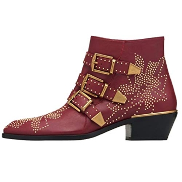 Arqa Women's Studded Ankle Boots – Chic Leather Booties with Buckles and Chunky Heels