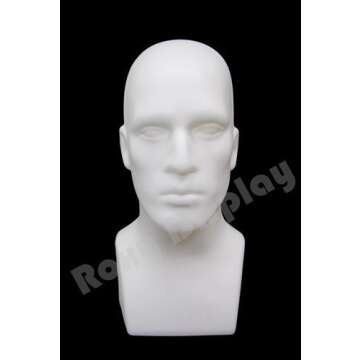 (PS-M-WH) 16" Tall Male Mannequin Head Durable Plastic (White)