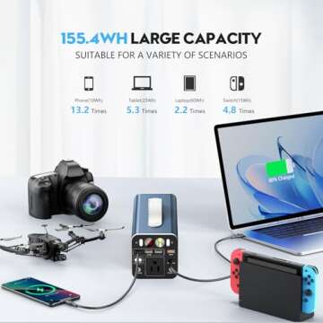 Powdeom 150W Portable Power Station, 42000mAh/155Wh Power Bank with AC Outlet, Dual Way 65W PD/USB-C Port, Laptop Charger Battery Backup for Outdoor Camping Home Emergency Outage