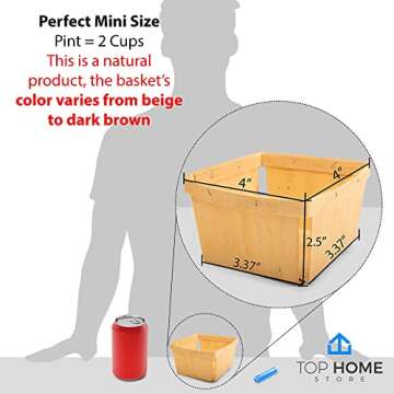Top Home Store One Pint Wooden Berry Baskets (10 Pack) – For Fruit Picking, Arts, Crafts, and Decor; 4” Square Vented Wood Boxes