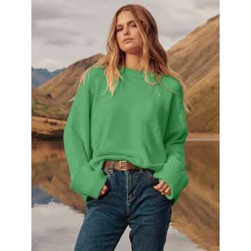 Prinbara Womens Oversized Sweater Crewneck Long Sleeve Fuzzy Knit Chunky Warm Pullover Sweaters Top ...