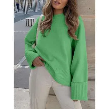 Prinbara Womens Oversized Sweater Crewneck Long Sleeve Fuzzy Knit Chunky Warm Pullover Sweaters Top 2024 Winter Trendy Outfit Lake Green Medium