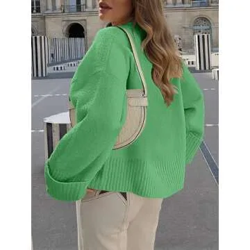 Prinbara Womens Oversized Sweater Crewneck Long Sleeve Fuzzy Knit Chunky Warm Pullover Sweaters Top 2024 Winter Trendy Outfit Lake Green Medium