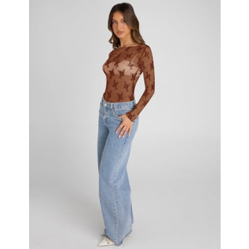 KTILG Mesh Top Women Long Sleeve Cute Lace Blouse