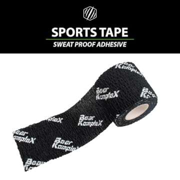 Bear Komplex Athletic Sports Tape, 4 or 12 Pack of Premium Adhesive Wrap, 5 cm Tape, Sweatproof, Bre...
