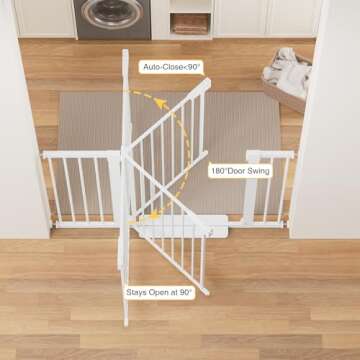 Cumbor 29.7-48" Baby Gate for Stairs, Mom's Choice Awards Winner-Dog Gate for Doorways, Auto Close Safety Pet Gate for Dogs Indoor, Easy Install Pressure Mounted Child Gate with Walk Thru Door, White