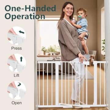 Cumbor 29.7-48" Baby Gate for Stairs, Mom's Choice Awards Winner-Dog Gate for Doorways, Auto Close Safety Pet Gate for Dogs Indoor, Easy Install Pressure Mounted Child Gate with Walk Thru Door, White