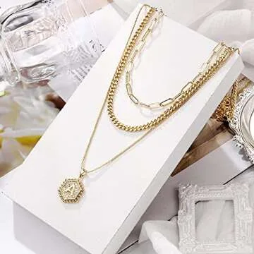 M MOOHAM Layered Necklaces for Women, 14K Gold Plated Paperclip Link Chain Necklaces for Women Dainty Initial Necklaces Gold Necklace for Women Initial D Necklaces for Women Gold Jewelry for Women