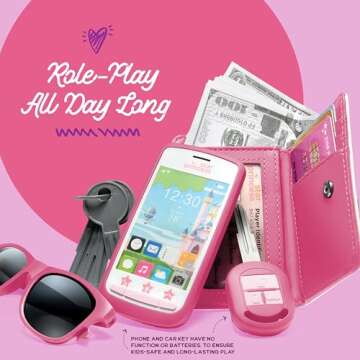 Play Purse for Girls and Toddlers - Little Girls Toys Pretend Play Accessories: Toy Phone, Wallet, C...