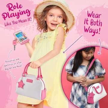 Play Purse for Girls and Toddlers - Little Girls Toys Pretend Play Accessories: Toy Phone, Wallet, Credit Cards, Keys, Pretend Makeup for Role Playing Toys for Girls Ages 3 4 5 6 7 8 Years and Up