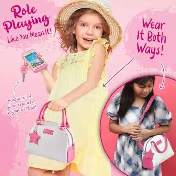 Play Purse for Girls and Toddlers - Little Girls Toys Pretend Play Accessories: Toy Phone, Wallet, Credit Cards, Keys, Pretend Makeup for Role Playing Toys for Girls Ages 3 4 5 6 7 8 Years and Up