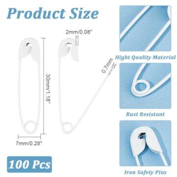 arricraft 100PCS 1" White Safety Pins, Colored Safety Pins Bulk Sewing Pins for DIY Craft Making and...