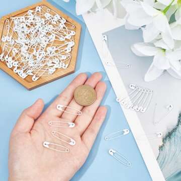 arricraft 100PCS 1" White Safety Pins, Colored Safety Pins Bulk Sewing Pins for DIY Craft Making and Clothing, Knitting Stitch Marker-White
