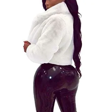 RAMOUG Women's Faux Fur Coats Winter Solid Lapel Short Fleece Cropped Fluffy Jackets Parkas Wool Coa...