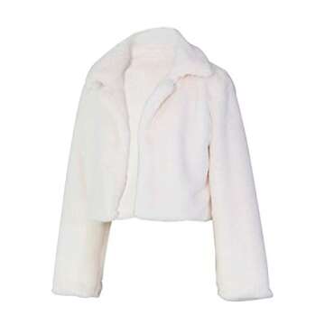 RAMOUG Women's Faux Fur Coats Winter Solid Lapel Short Fleece Cropped Fluffy Jackets Parkas Wool Coat White Cream M