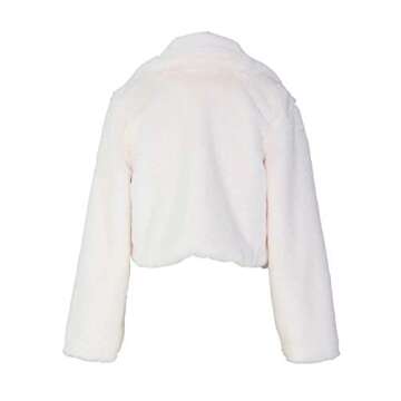 RAMOUG Women's Faux Fur Coats Winter Solid Lapel Short Fleece Cropped Fluffy Jackets Parkas Wool Coat White Cream M