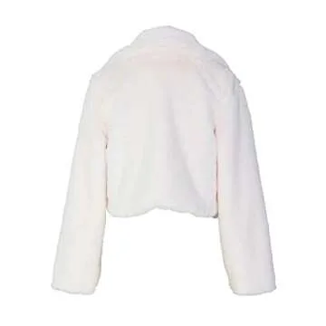 RAMOUG Women's Faux Fur Coats Winter Solid Lapel Short Fleece Cropped Fluffy Jackets Parkas Wool Coat White Cream M