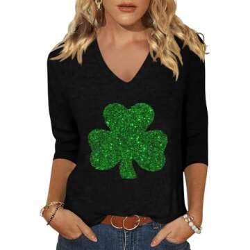 Scgirl Womens 3/4 Sleeve V Neck St. Patrick's Day T Shirts Love Heart Printed Graphic Tee Tops (XL,S...