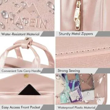 MATEIN Travel Toiletry Bag for Women, 9L Faux Leather Hanging Makeup Bag with Metal Snap Handle, Large Waterproof Cosmetic Storage Multiple Traveling Organizer for Toiletries Accessories, Pink