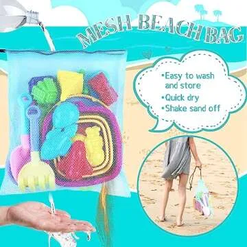 Oun Nana Beach Toys, 21 PCS Sand Toys for Kids, Sandbox Toys with Collapsible Beach Buckets and Shovels Set, Sand Castle Kit, Sand Molds, Mesh Bag, Travel Beach Sand Toys for Kids Toddlers Boys Girls