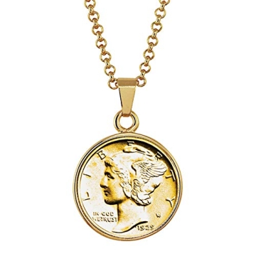 Gold-Layered Silver Mercury Dime Pendant Necklace