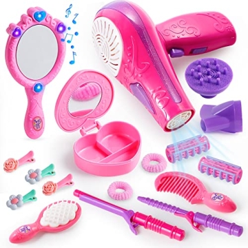 JOYIN 17Pcs Beauty Salon Kit for Kids - Pretend Play with Realistic Accessories