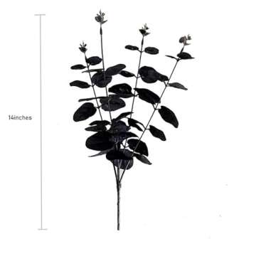 Artificial Eucalyptus Stems Black Leaves Branches Halloween Black Flowers Decoration Gothic Bathroom Table Home Farmhouse Aesthetic Decor 14'' 6 Pcs
